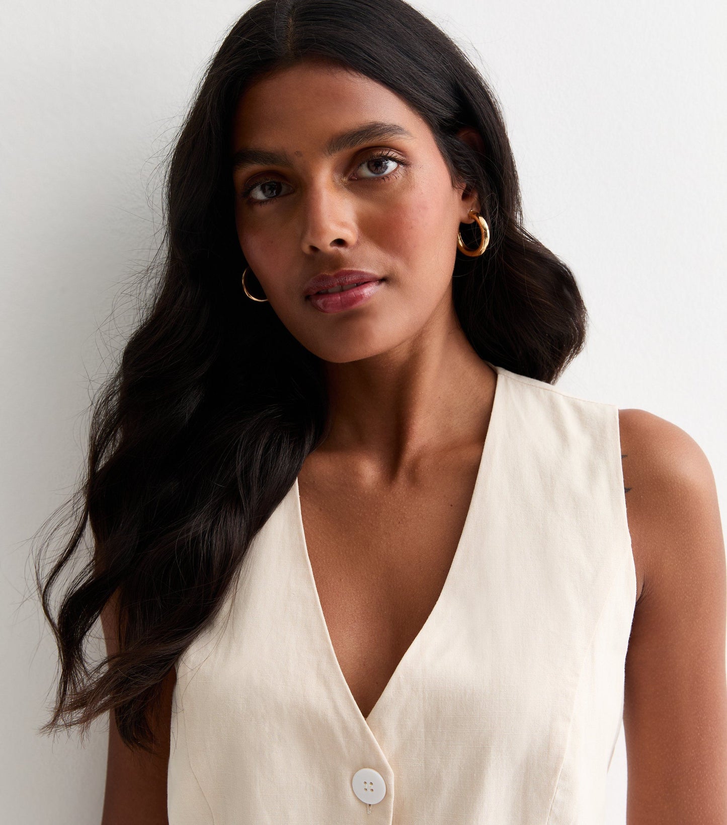 Cream Linen Button Through Mini Shirt Dress