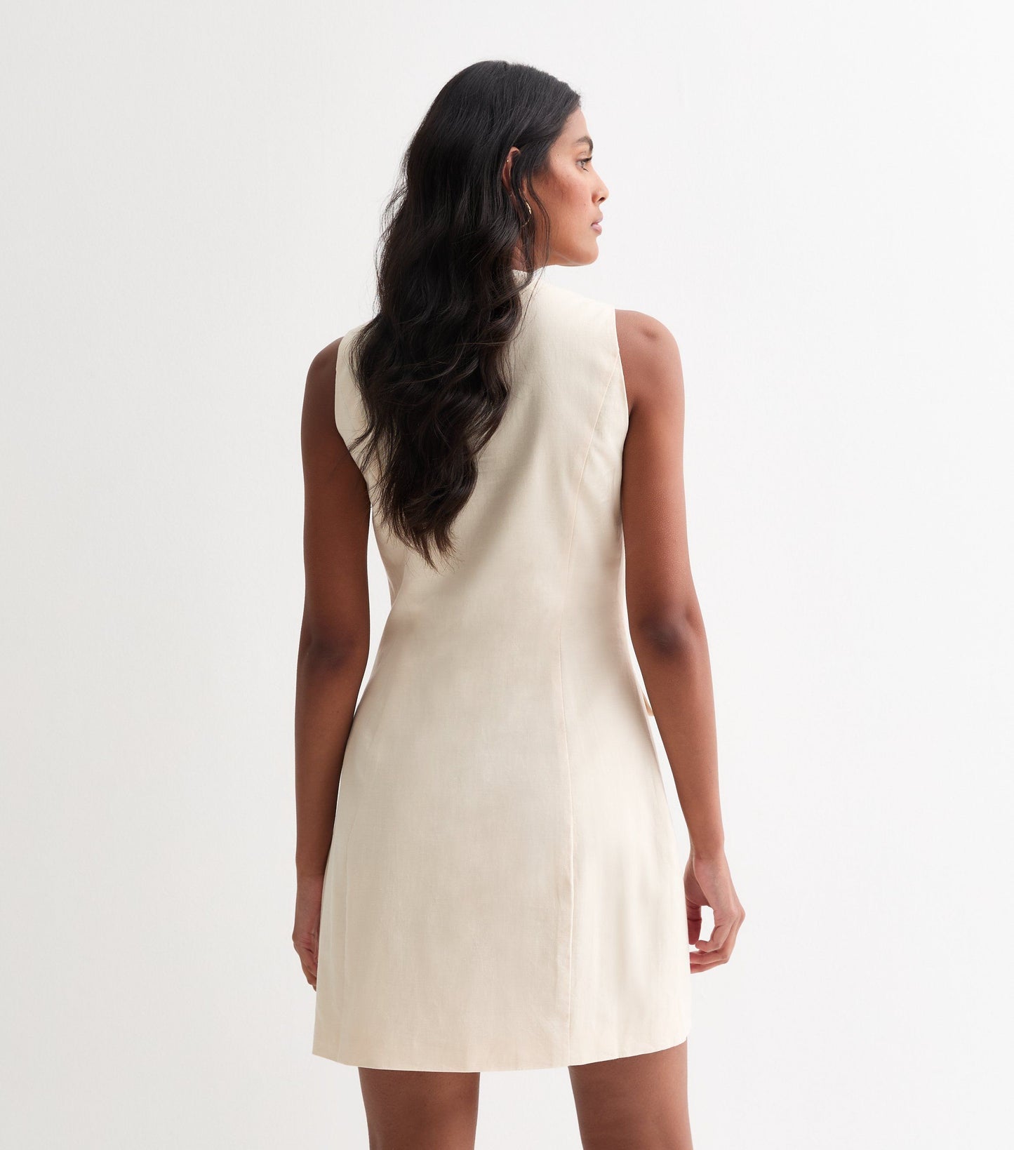 Cream Linen Button Through Mini Shirt Dress