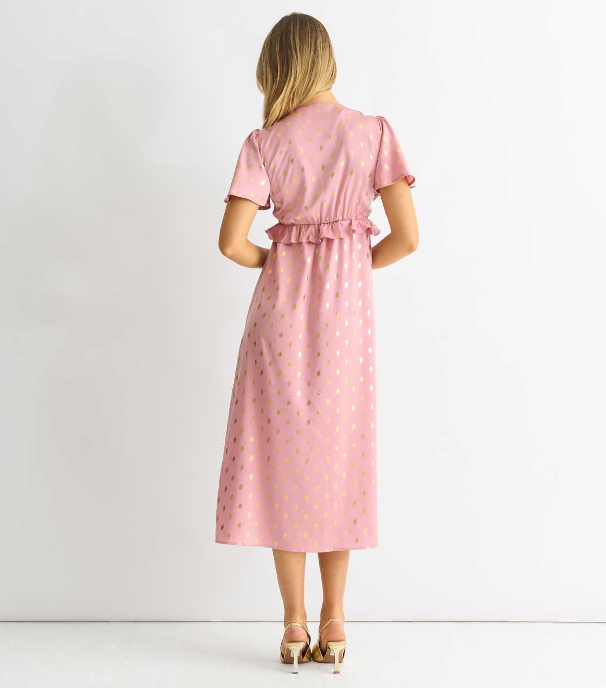 Pink Foil V Neck Midi Dress