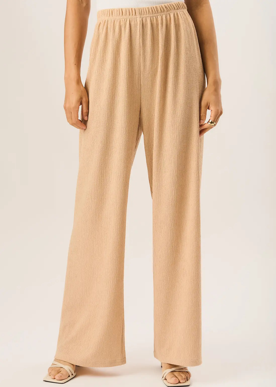 Camel Textured Pull On Wide Leg Trousers