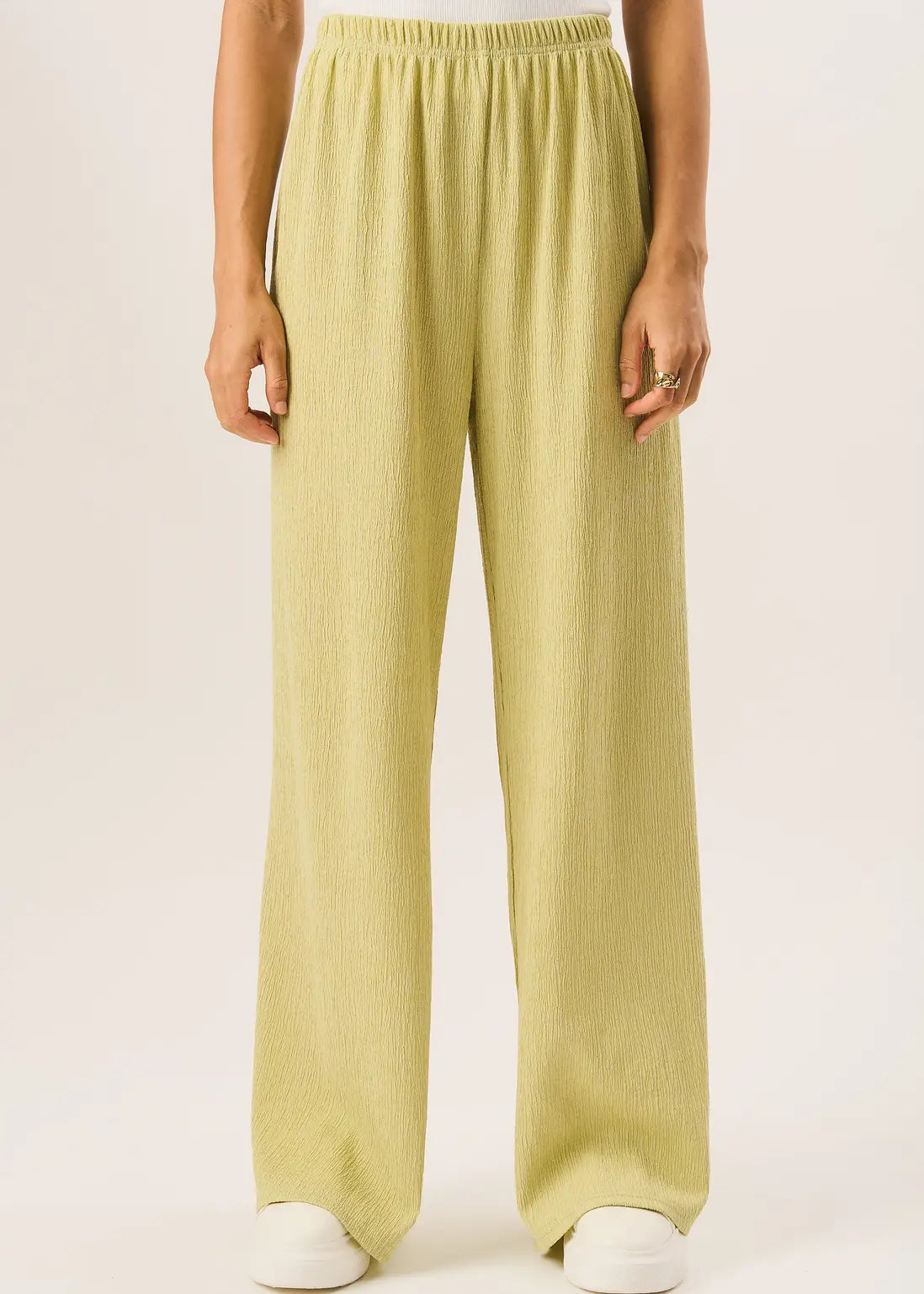 Sage Green Textured Pull On Wide Leg Trousers