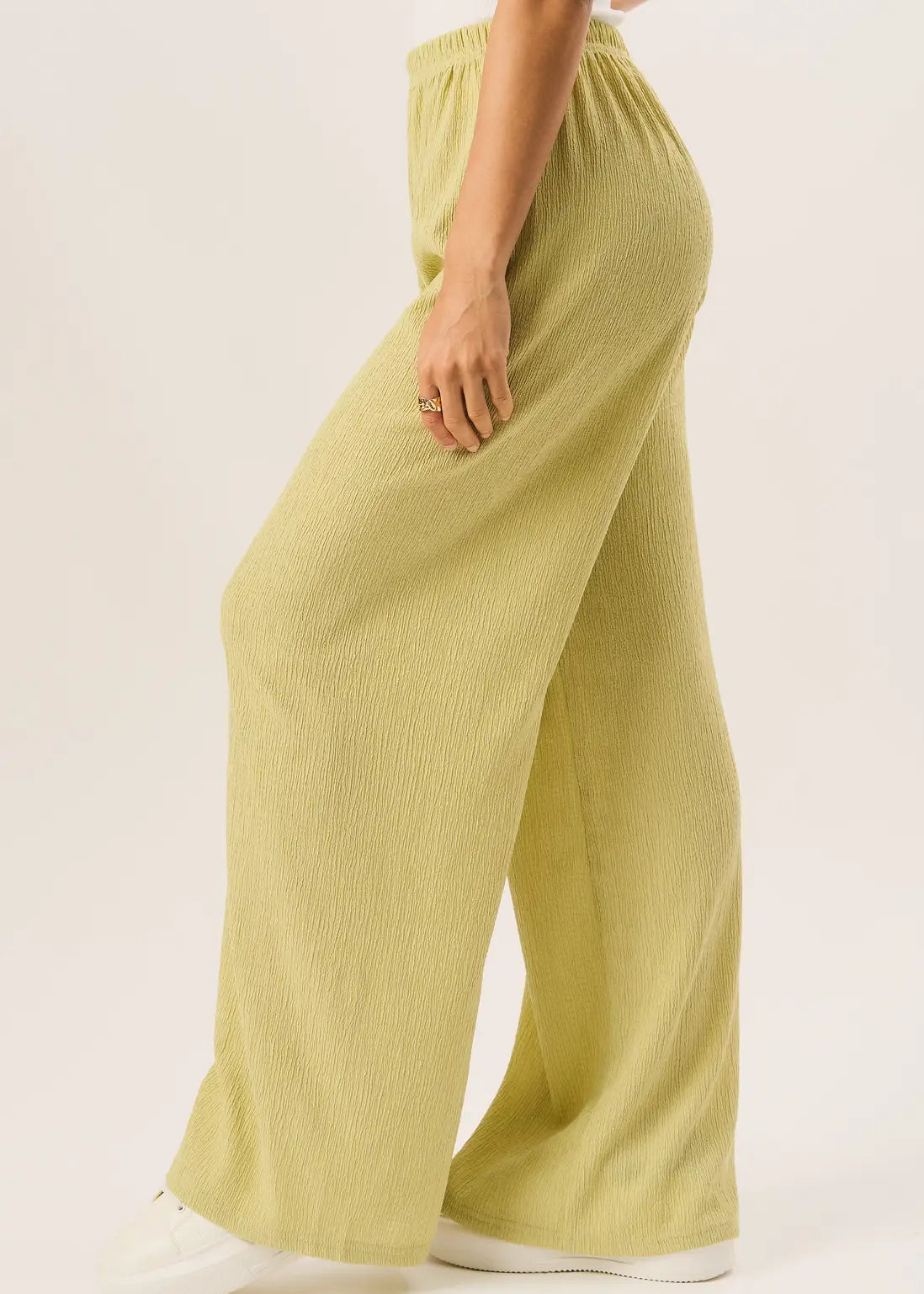 Sage Green Textured Pull On Wide Leg Trousers