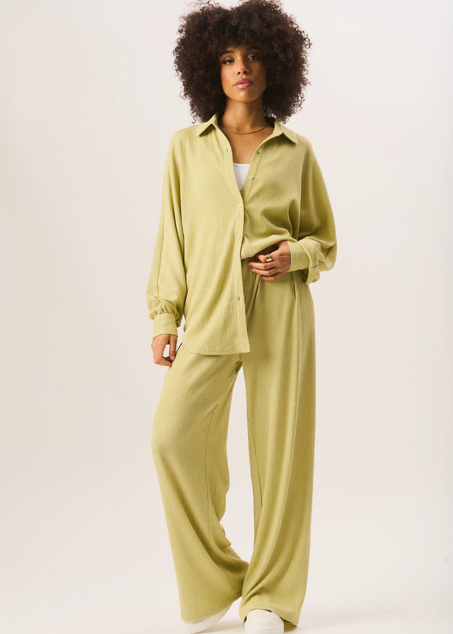 Sage Green Textured Pull On Wide Leg Trousers