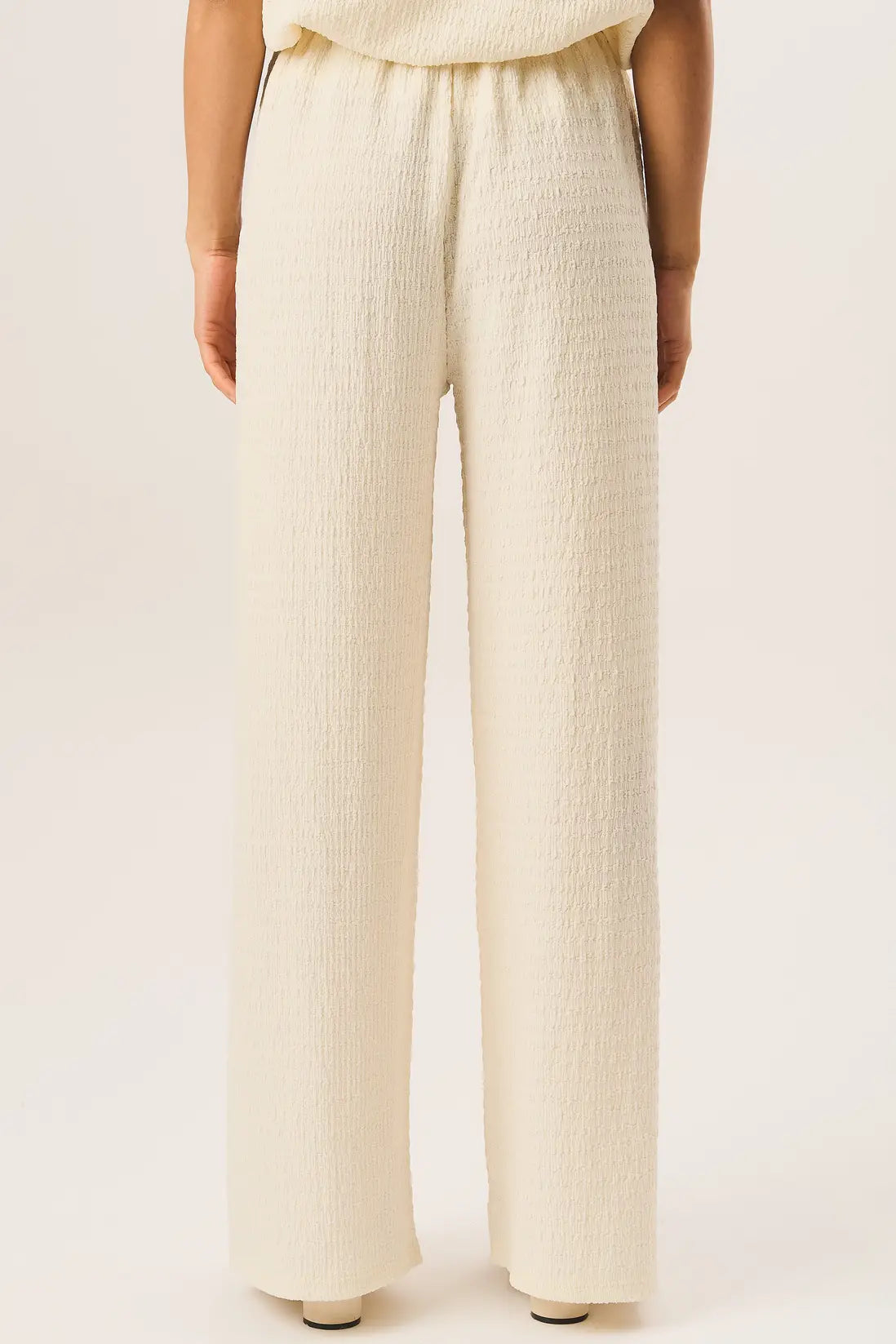 Ivory Textured Elastic Waist Pull On Trousers
