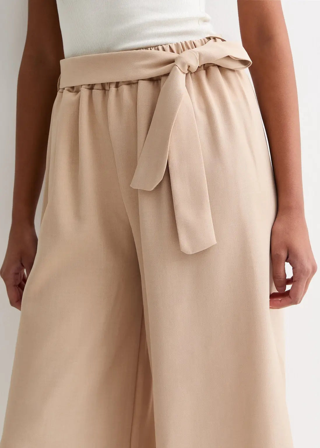 Camel Elasticated Wide leg Tie detail Trousers