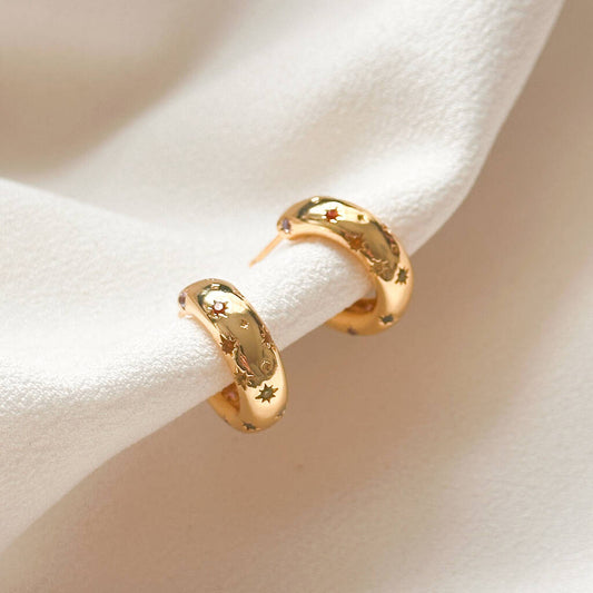 Iris - 18k Gold Star Encrusted Rainbow Hoop Earrings