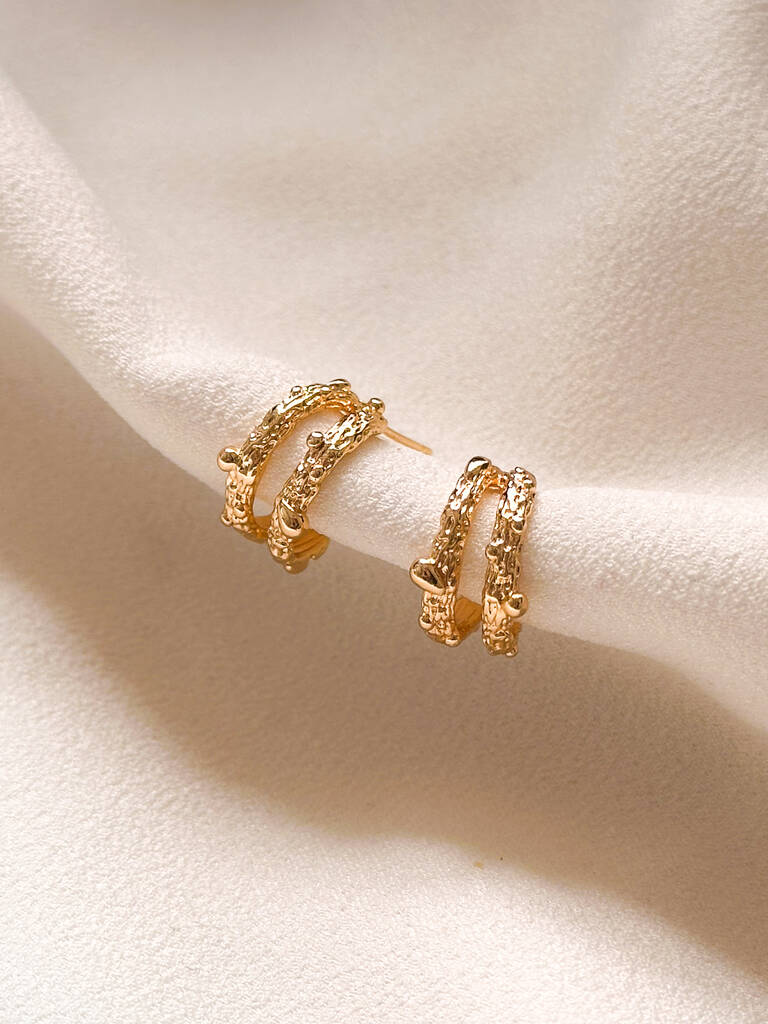 18k Gold Molten Double Hoop Earrings