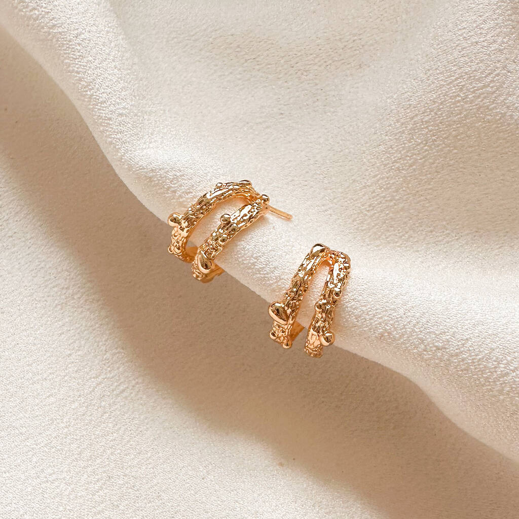 18k Gold Molten Double Hoop Earrings