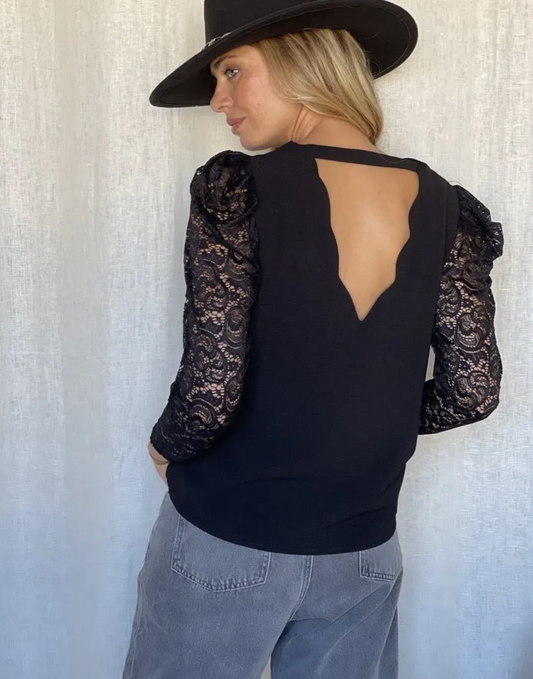 Lace Sleeve Blouse in Black