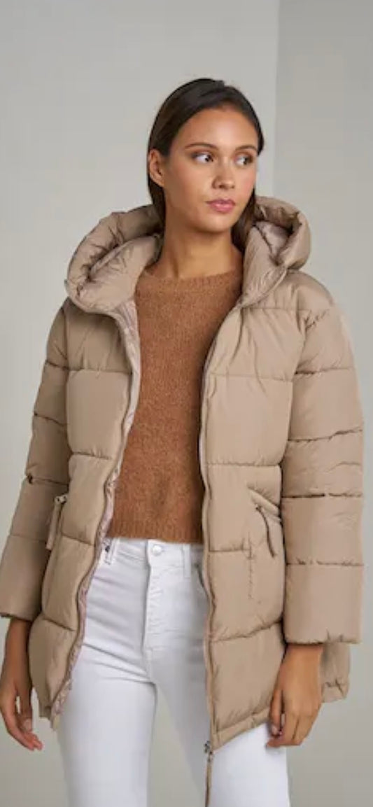 Mid-Length oversized puffer coat in Beige
